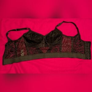 Rago 2202 Black Lace Longline Bra 38DD Wireless Garter Straps Pin Up Vintage